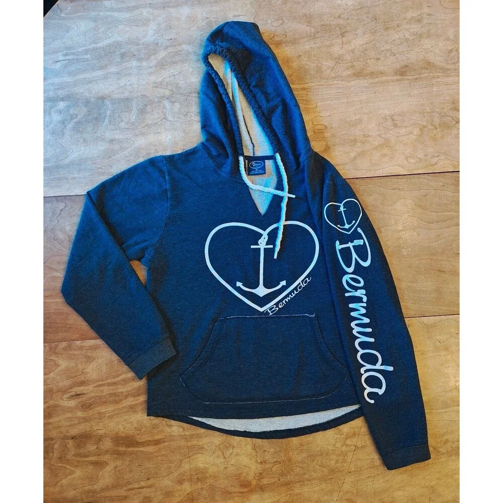 Bermuda Hoodie – Davisons of Aruba, Navy, Size Medium, Nautical Heart Anchor - Picture 4 of 7